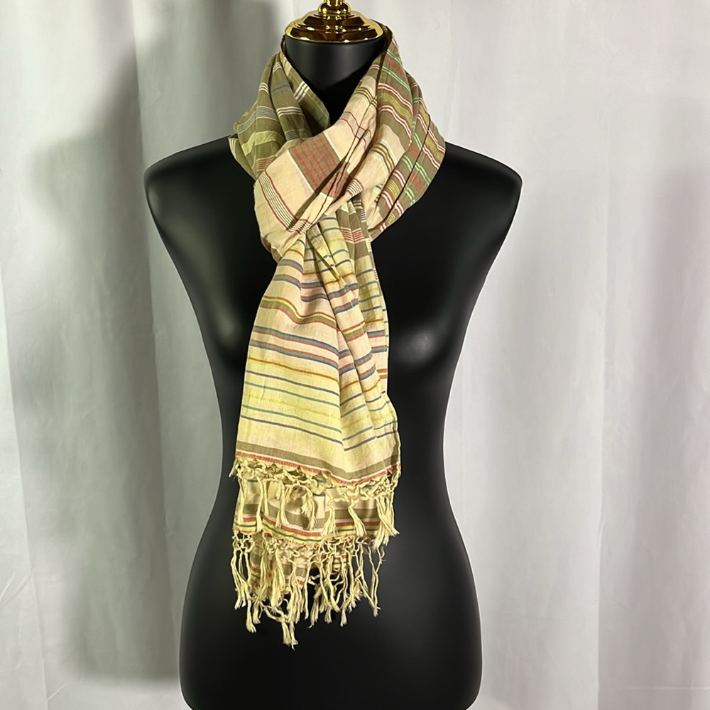 Gap Multicolor Striped Cotton Blend Lightweight Fringe Scarf